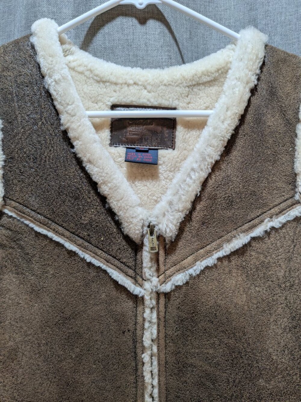 Vintage 1989 Ralph Lauren Shearling Lamb Fur Suede Vest L Brown Full Zip V Neck - Picture 2 of 13